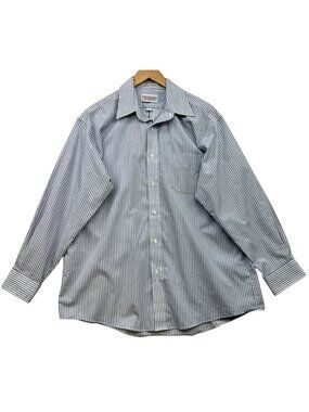 Roundtree & Yorke Men's Wrinkle-Resistant Button Up Shirt 16.5 Navy White Stripe